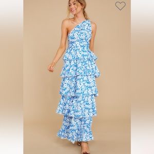 Growing on me bright blue floral print maxi dress
